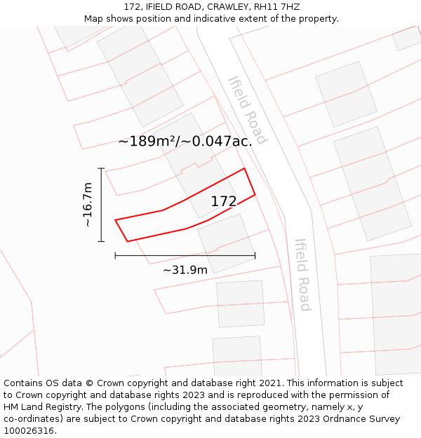 172, IFIELD ROAD, CRAWLEY, RH11 7HZ: Plot and title map