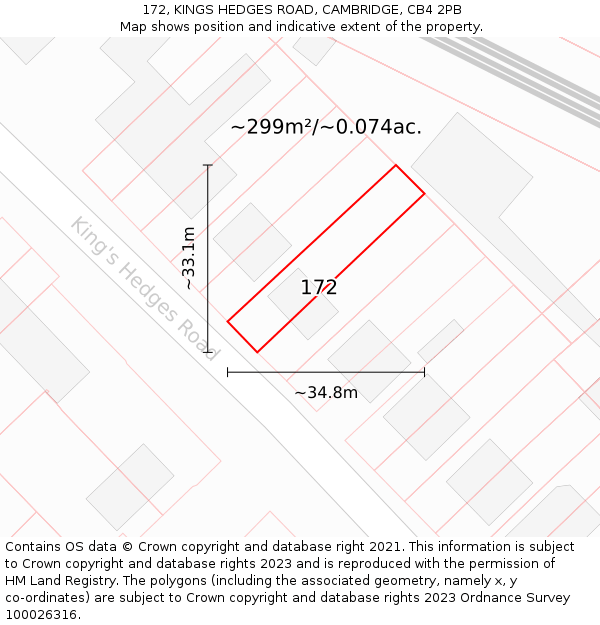 172, KINGS HEDGES ROAD, CAMBRIDGE, CB4 2PB: Plot and title map