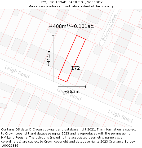 172, LEIGH ROAD, EASTLEIGH, SO50 9DX: Plot and title map