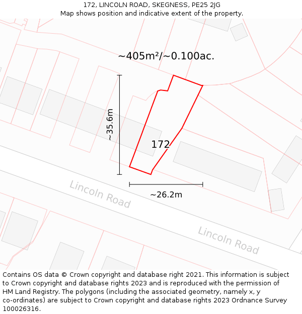 172, LINCOLN ROAD, SKEGNESS, PE25 2JG: Plot and title map