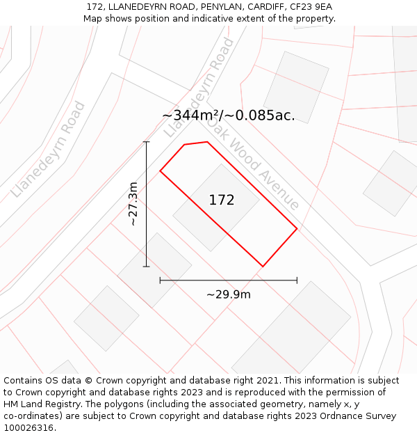 172, LLANEDEYRN ROAD, PENYLAN, CARDIFF, CF23 9EA: Plot and title map