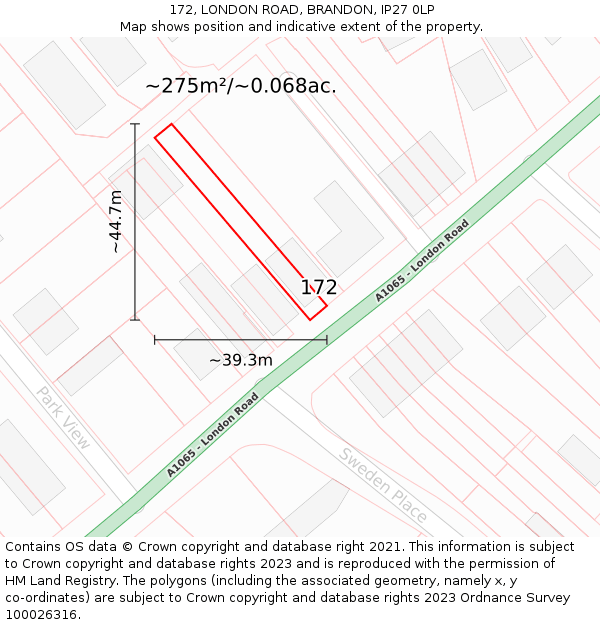 172, LONDON ROAD, BRANDON, IP27 0LP: Plot and title map