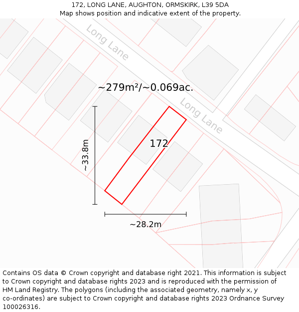 172, LONG LANE, AUGHTON, ORMSKIRK, L39 5DA: Plot and title map