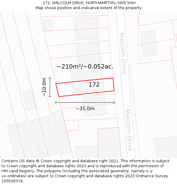172, MALCOLM DRIVE, NORTHAMPTON, NN5 5NH: Plot and title map