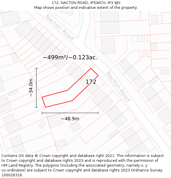 172, NACTON ROAD, IPSWICH, IP3 9JN: Plot and title map