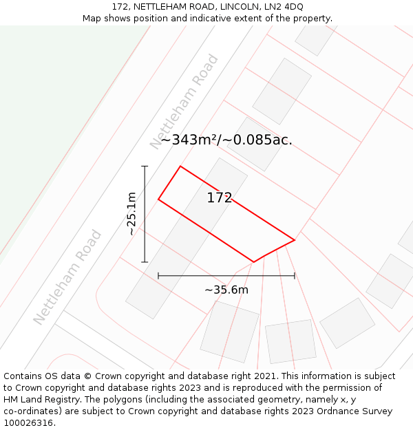 172, NETTLEHAM ROAD, LINCOLN, LN2 4DQ: Plot and title map
