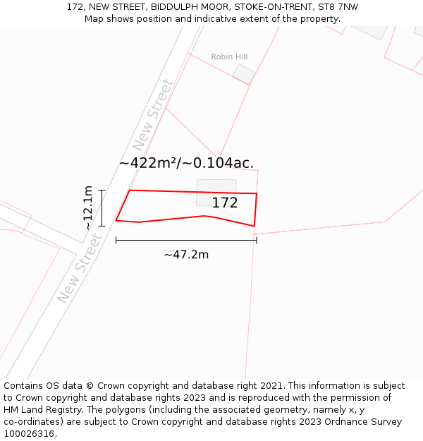 172, NEW STREET, BIDDULPH MOOR, STOKE-ON-TRENT, ST8 7NW: Plot and title map