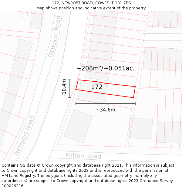 172, NEWPORT ROAD, COWES, PO31 7PS: Plot and title map