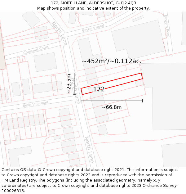 172, NORTH LANE, ALDERSHOT, GU12 4QR: Plot and title map