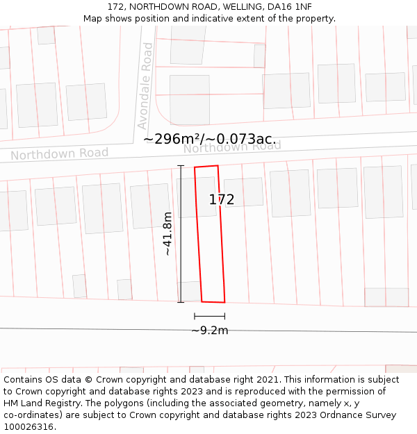 172, NORTHDOWN ROAD, WELLING, DA16 1NF: Plot and title map