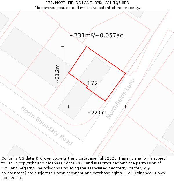 172, NORTHFIELDS LANE, BRIXHAM, TQ5 8RD: Plot and title map