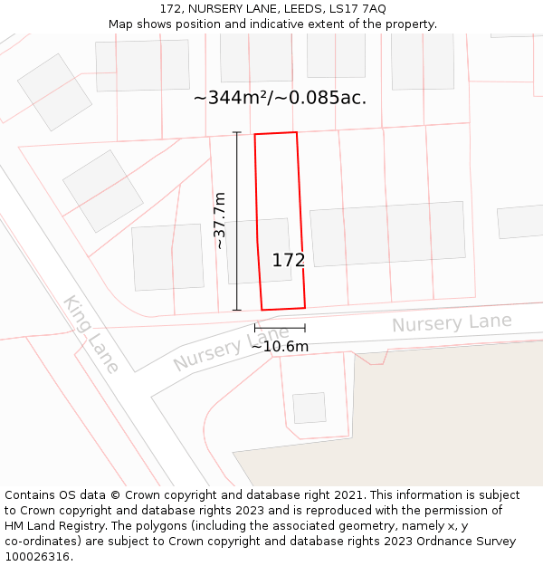 172, NURSERY LANE, LEEDS, LS17 7AQ: Plot and title map
