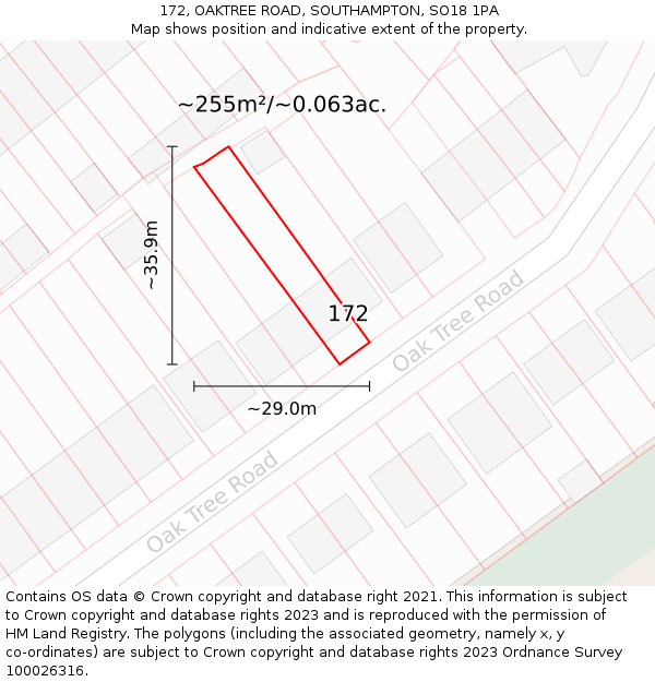 172, OAKTREE ROAD, SOUTHAMPTON, SO18 1PA: Plot and title map