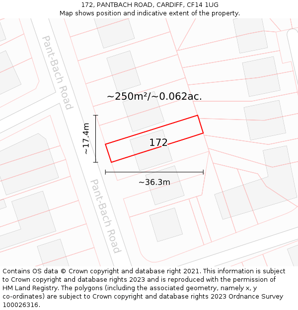 172, PANTBACH ROAD, CARDIFF, CF14 1UG: Plot and title map