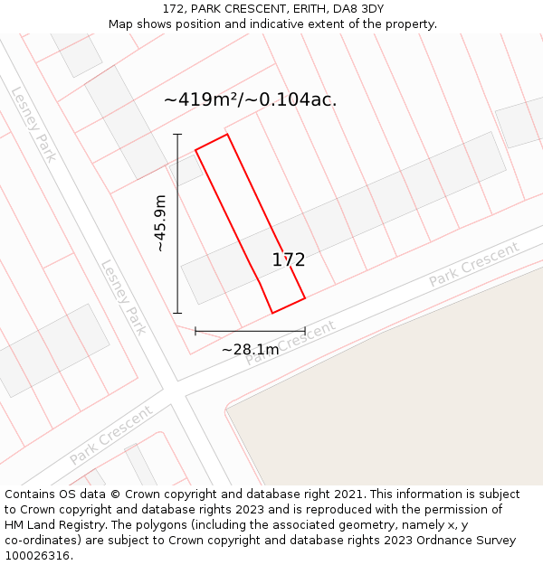 172, PARK CRESCENT, ERITH, DA8 3DY: Plot and title map