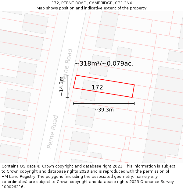172, PERNE ROAD, CAMBRIDGE, CB1 3NX: Plot and title map