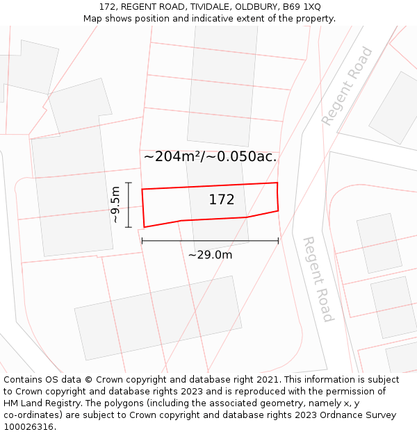 172, REGENT ROAD, TIVIDALE, OLDBURY, B69 1XQ: Plot and title map
