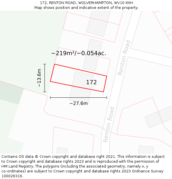 172, RENTON ROAD, WOLVERHAMPTON, WV10 6XH: Plot and title map