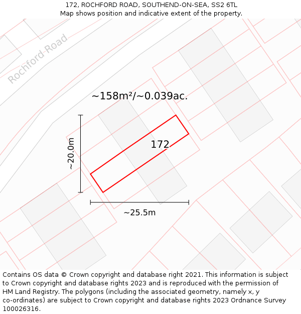 172, ROCHFORD ROAD, SOUTHEND-ON-SEA, SS2 6TL: Plot and title map