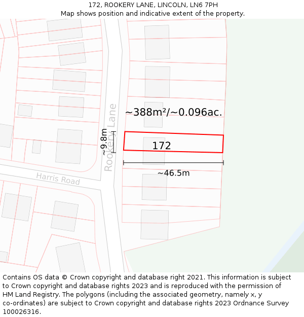 172, ROOKERY LANE, LINCOLN, LN6 7PH: Plot and title map