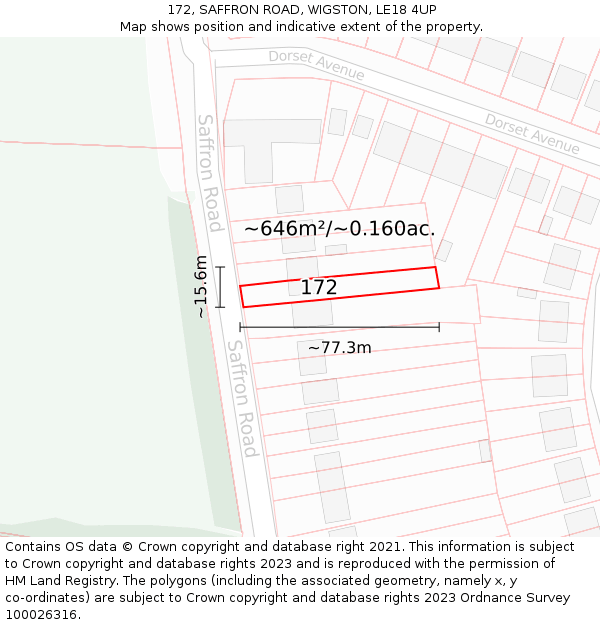 172, SAFFRON ROAD, WIGSTON, LE18 4UP: Plot and title map