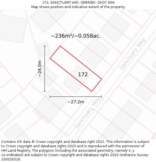 172, SANCTUARY WAY, GRIMSBY, DN37 9SA: Plot and title map