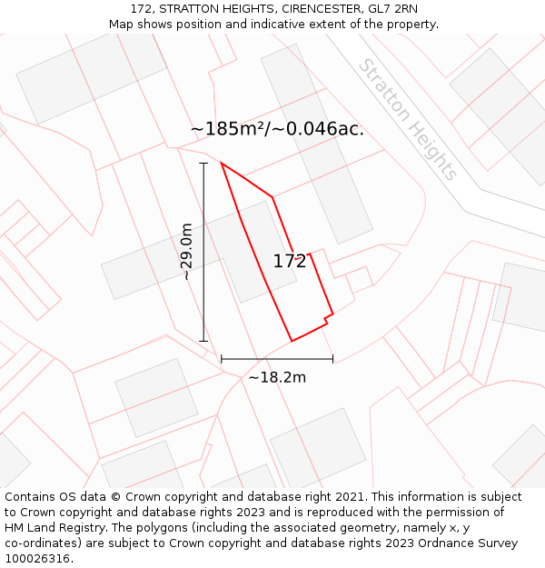 172, STRATTON HEIGHTS, CIRENCESTER, GL7 2RN: Plot and title map