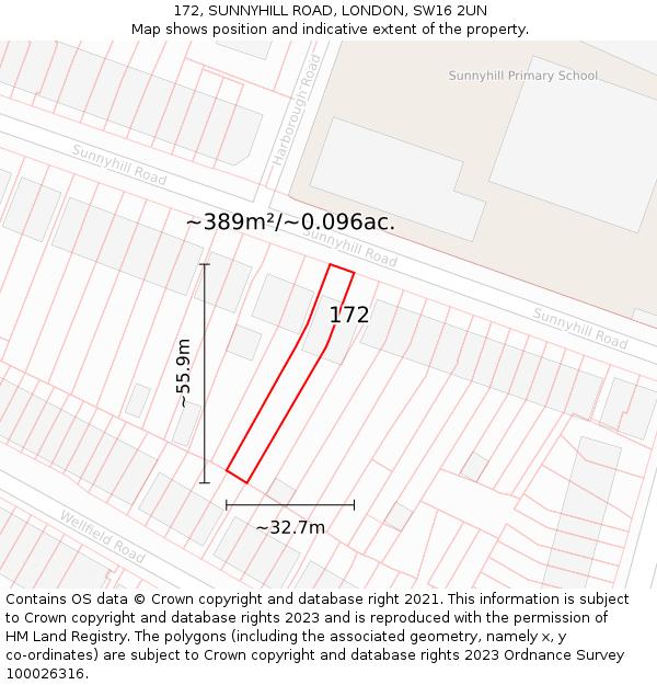 172, SUNNYHILL ROAD, LONDON, SW16 2UN: Plot and title map