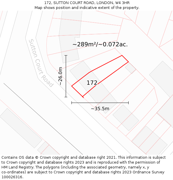 172, SUTTON COURT ROAD, LONDON, W4 3HR: Plot and title map