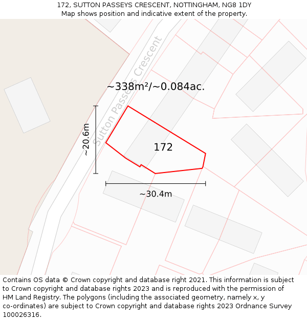 172, SUTTON PASSEYS CRESCENT, NOTTINGHAM, NG8 1DY: Plot and title map