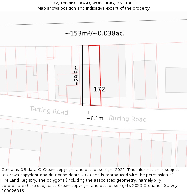 172, TARRING ROAD, WORTHING, BN11 4HG: Plot and title map