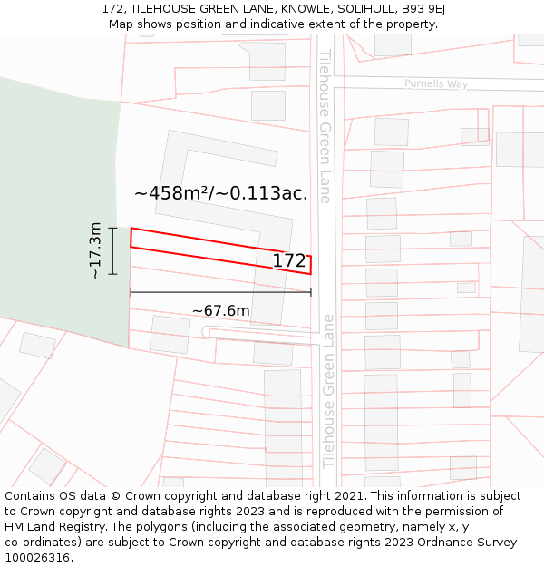 172, TILEHOUSE GREEN LANE, KNOWLE, SOLIHULL, B93 9EJ: Plot and title map
