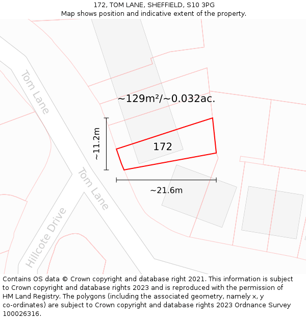 172, TOM LANE, SHEFFIELD, S10 3PG: Plot and title map