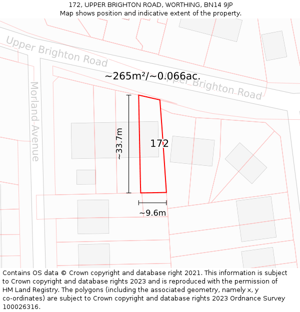 172, UPPER BRIGHTON ROAD, WORTHING, BN14 9JP: Plot and title map