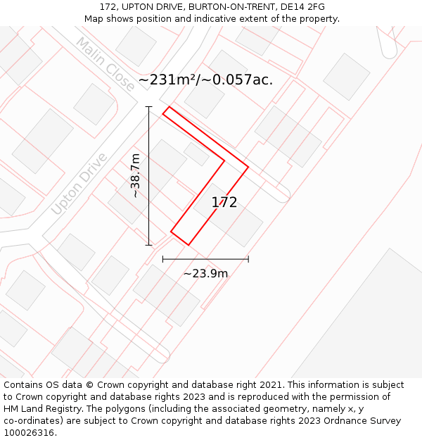 172, UPTON DRIVE, BURTON-ON-TRENT, DE14 2FG: Plot and title map
