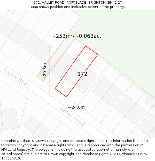 172, VALLEY ROAD, PORTSLADE, BRIGHTON, BN41 2TJ: Plot and title map