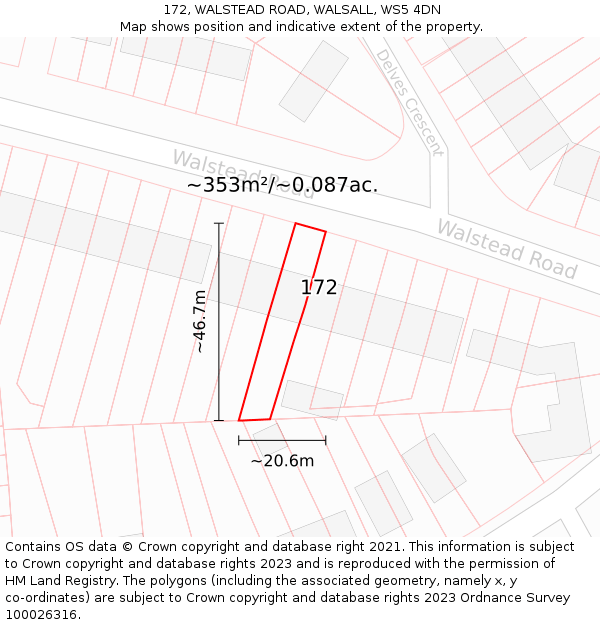 172, WALSTEAD ROAD, WALSALL, WS5 4DN: Plot and title map