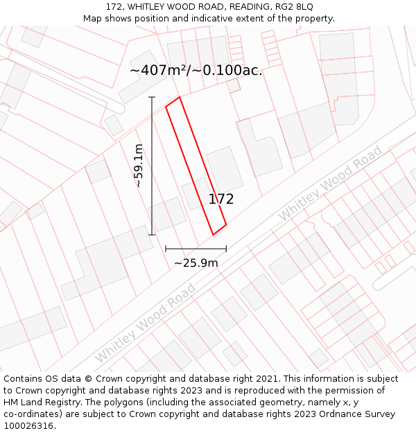 172, WHITLEY WOOD ROAD, READING, RG2 8LQ: Plot and title map