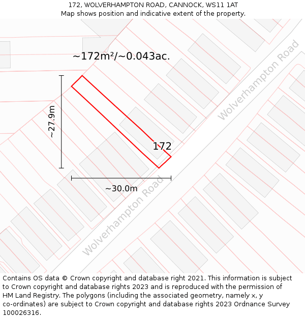 172, WOLVERHAMPTON ROAD, CANNOCK, WS11 1AT: Plot and title map