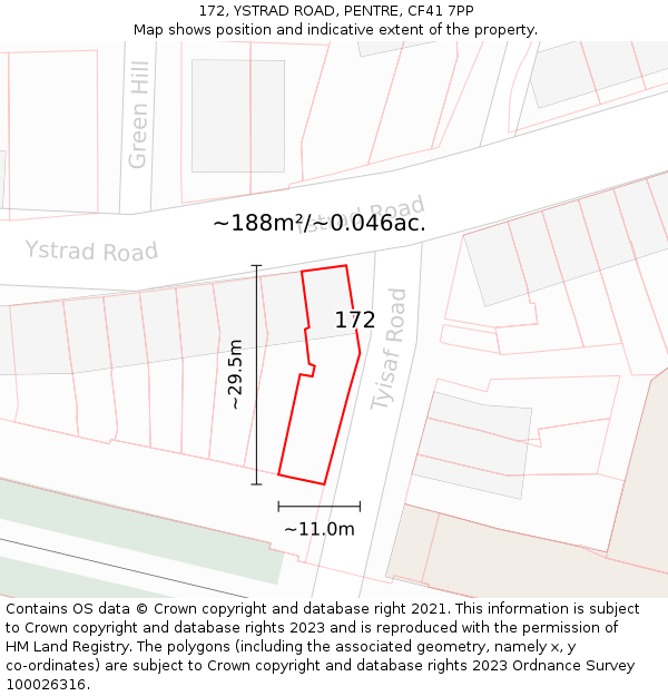 172, YSTRAD ROAD, PENTRE, CF41 7PP: Plot and title map