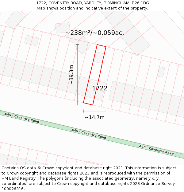1722, COVENTRY ROAD, YARDLEY, BIRMINGHAM, B26 1BG: Plot and title map