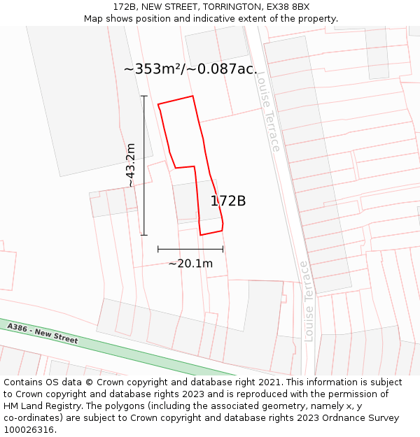 172B, NEW STREET, TORRINGTON, EX38 8BX: Plot and title map