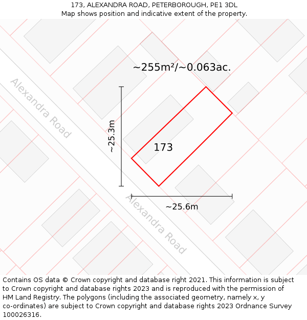 173, ALEXANDRA ROAD, PETERBOROUGH, PE1 3DL: Plot and title map
