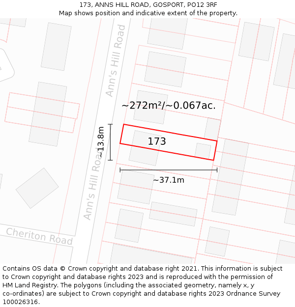 173, ANNS HILL ROAD, GOSPORT, PO12 3RF: Plot and title map