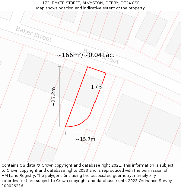 173, BAKER STREET, ALVASTON, DERBY, DE24 8SE: Plot and title map