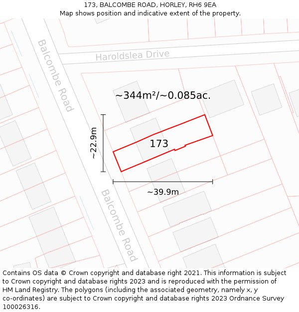 173, BALCOMBE ROAD, HORLEY, RH6 9EA: Plot and title map