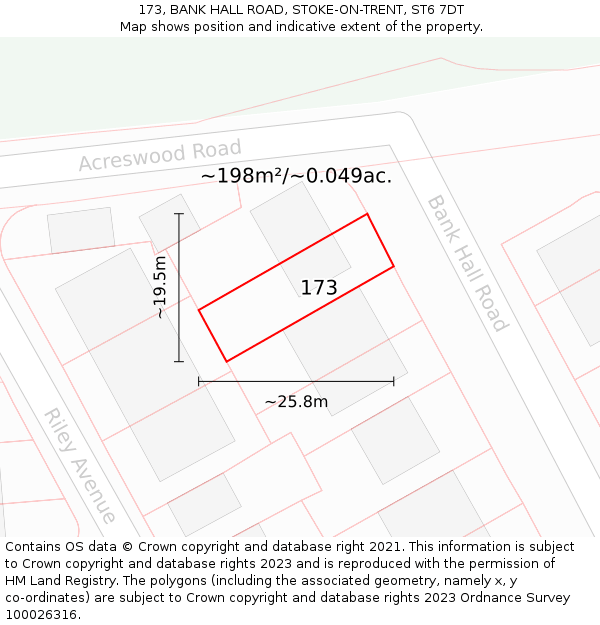173, BANK HALL ROAD, STOKE-ON-TRENT, ST6 7DT: Plot and title map