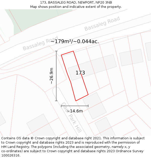 173, BASSALEG ROAD, NEWPORT, NP20 3NB: Plot and title map