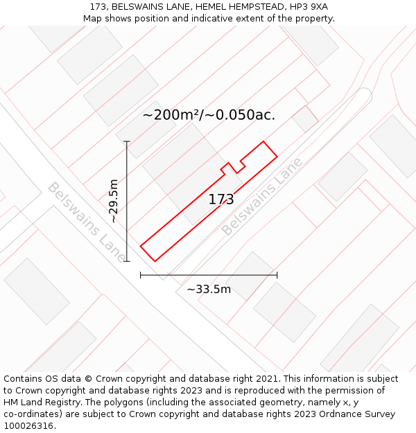 173, BELSWAINS LANE, HEMEL HEMPSTEAD, HP3 9XA: Plot and title map
