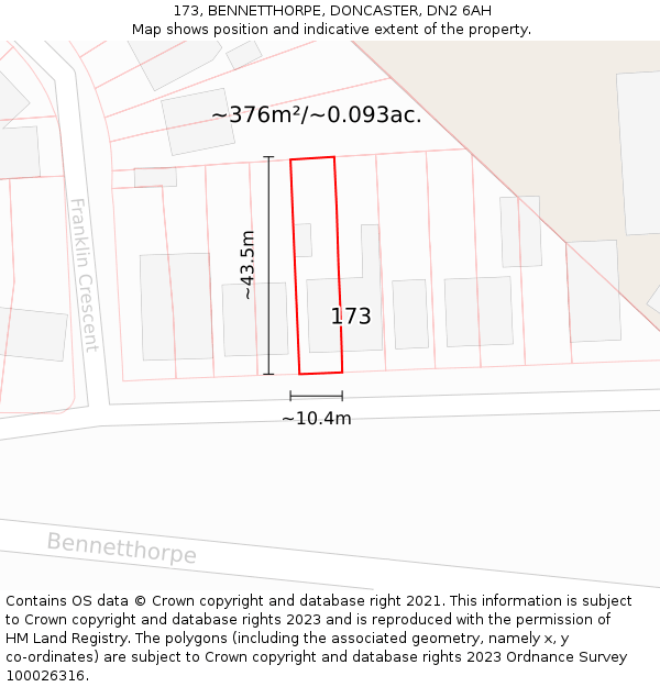 173, BENNETTHORPE, DONCASTER, DN2 6AH: Plot and title map